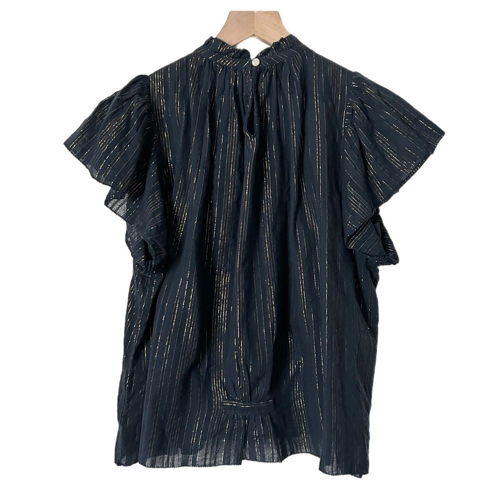 Trovata Birds of Paradis Carla Metallic Navy Stripe High Neck Top Size Small - Picture 3 of 6